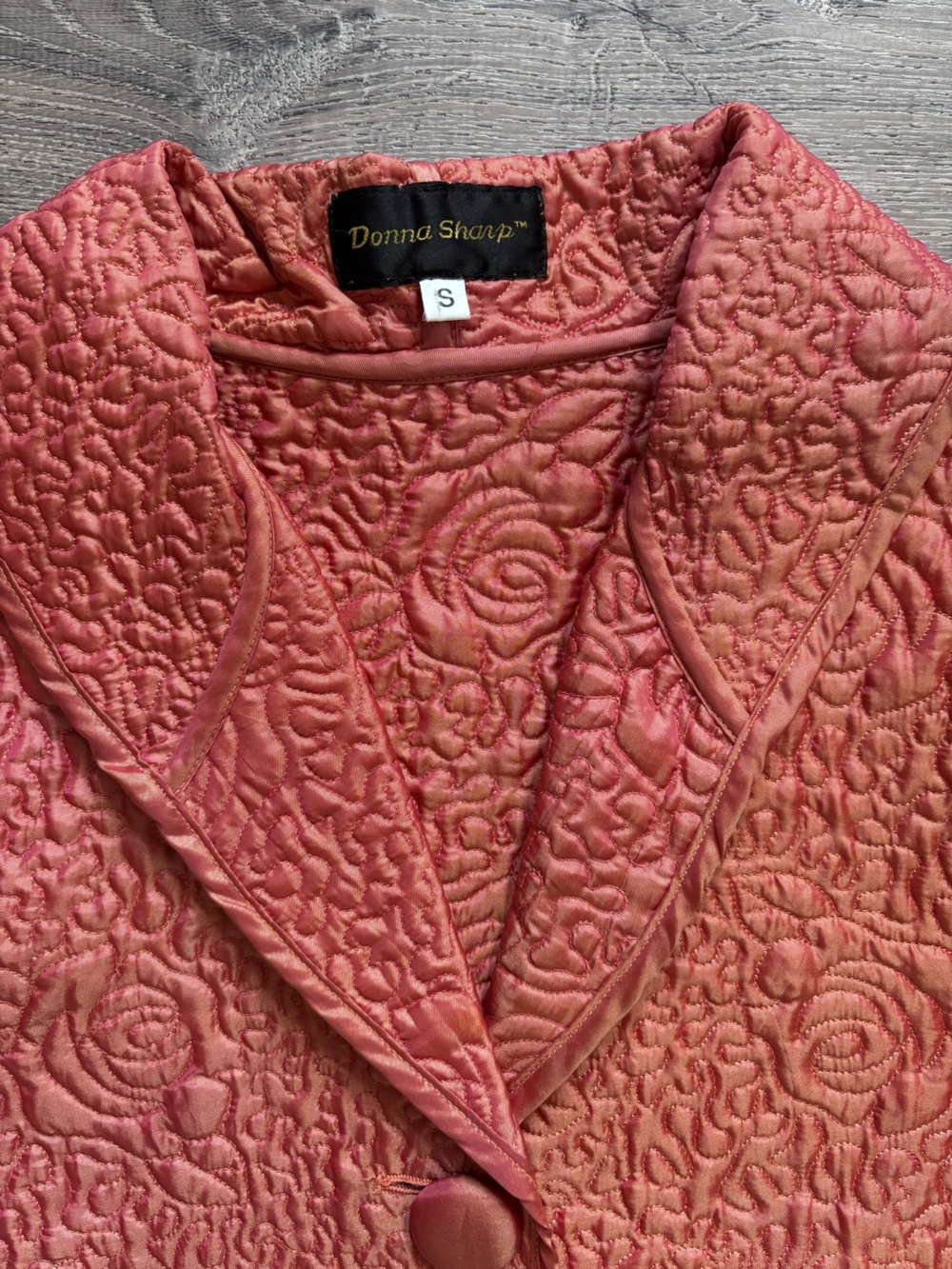 Metallic Quilted Rose-Pattern Pink Jacket - Picture 2 of 4